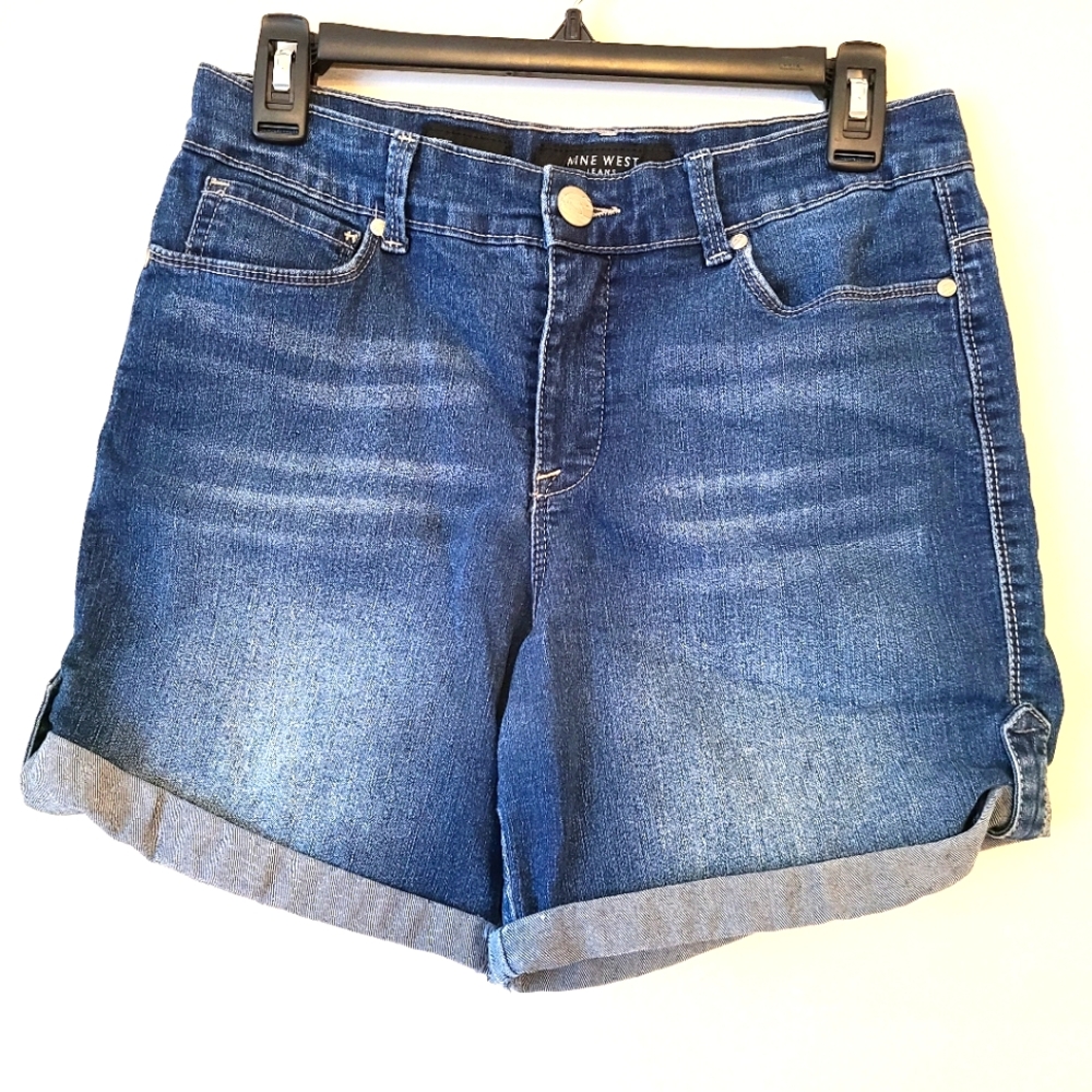 EUC Nine West Mid-Waist Denim Jean Shorts w/ Cuffed Hem